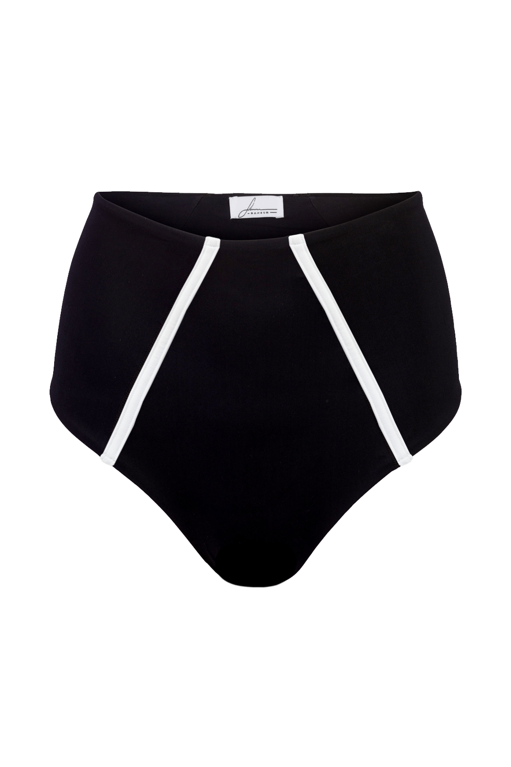 Schwarzes Bikinihöschen mit hoher Taille und weißen Streifen