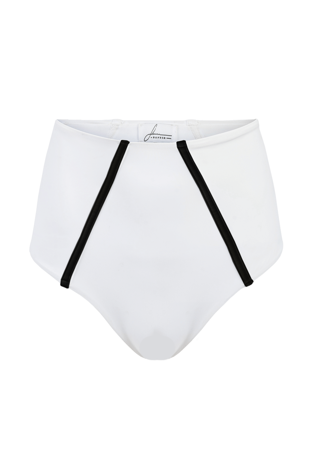 Weißes High Waist Bikinihöschen mit schwarzen Streifen