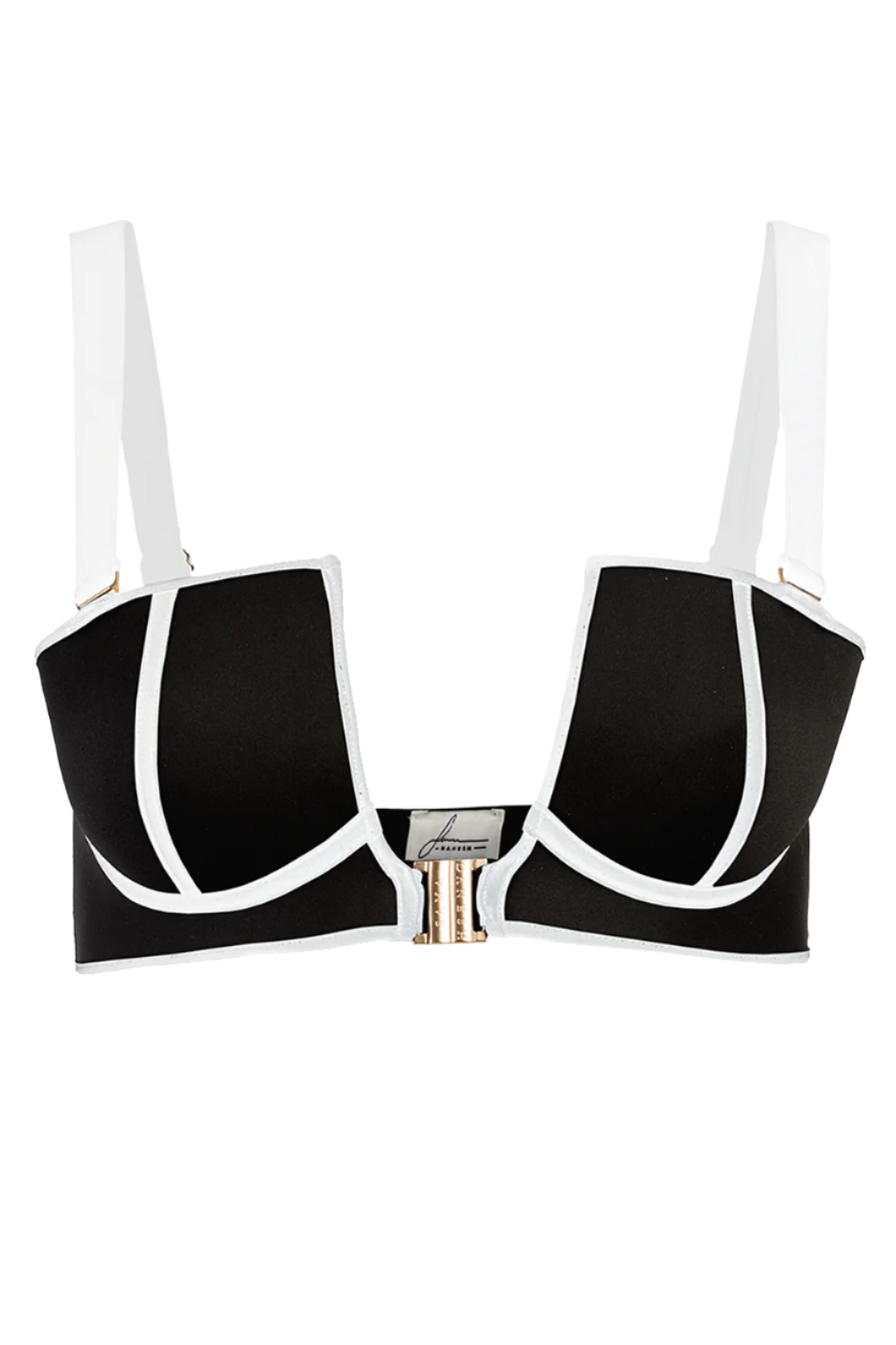 Black with White Stripe Underwire Bikini Top cutout view showing underwire structure and push-up padding